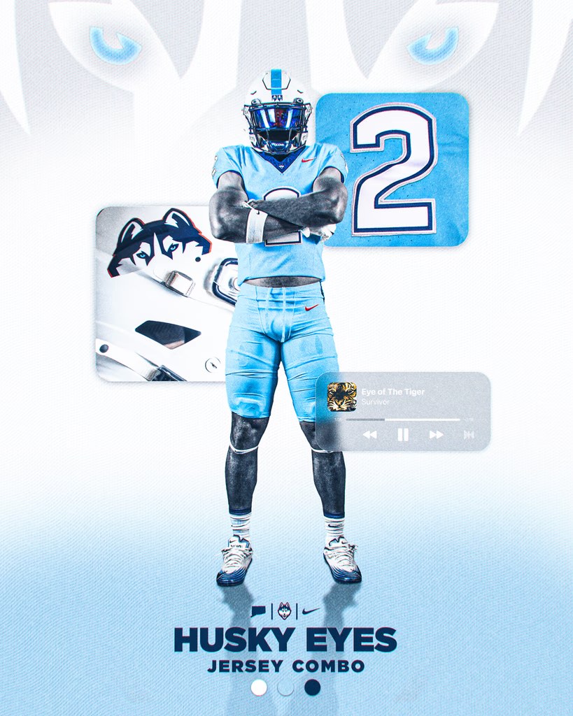 Husky Eyes light blue jersey combo concept for UConn Football